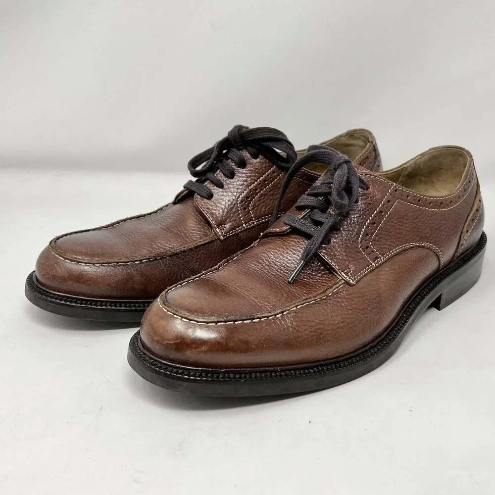 Johnston & Murphy Moc Toe Brown Textured Leather Lace‎ Up Casual Shoe Size 9.5